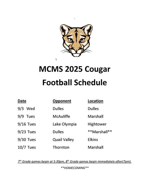  MCMS 2025 football schedule